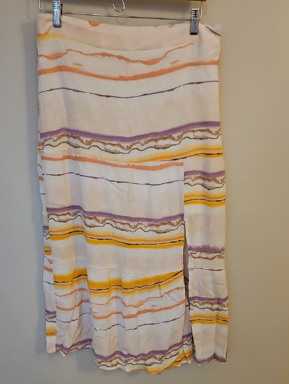Nine West White Maxi Skirt with Yellow, Purple & Peach Stripes
